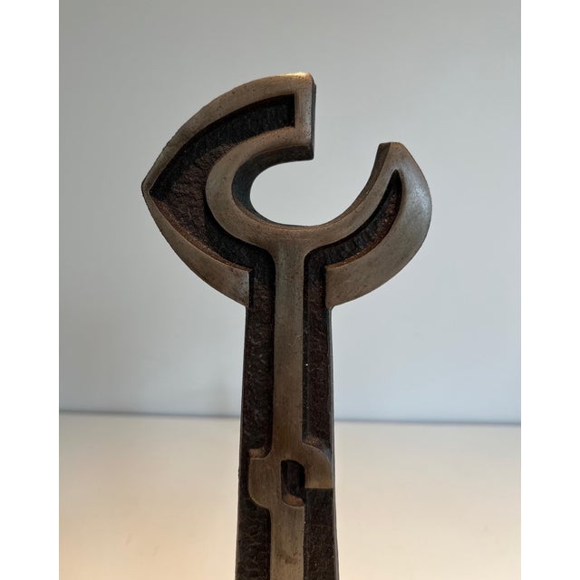 Modernist Cast Iron and Wrought Iron Andirons - a Pair For Sale - Image 12 of 12