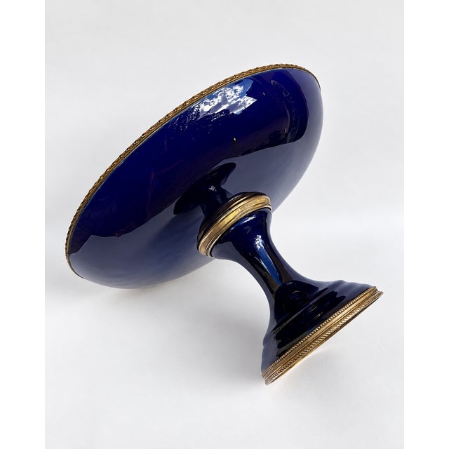 19th Century Sèvres French Cobalt Blue Porcelain Tazza with Gilt Metal Mounts, 1890s For Sale - Image 6 of 11