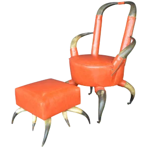 1940s Vintage Cow Horn Chair & Ottoman