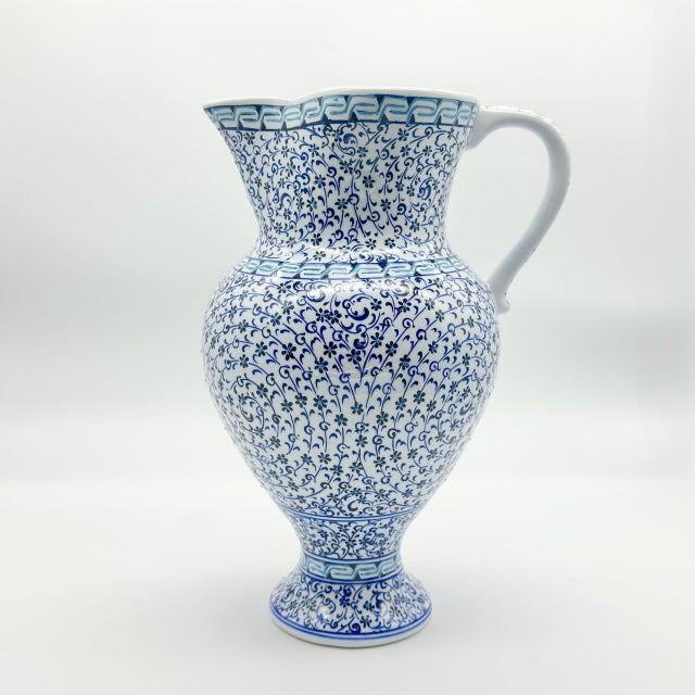 Blue Handmade Ceramic “Masrapa” Pitcher (25cm) – Classic Blue Golden Horn (Halic) Pattern – Traditional Ottoman Art For Sale - Image 8 of 10
