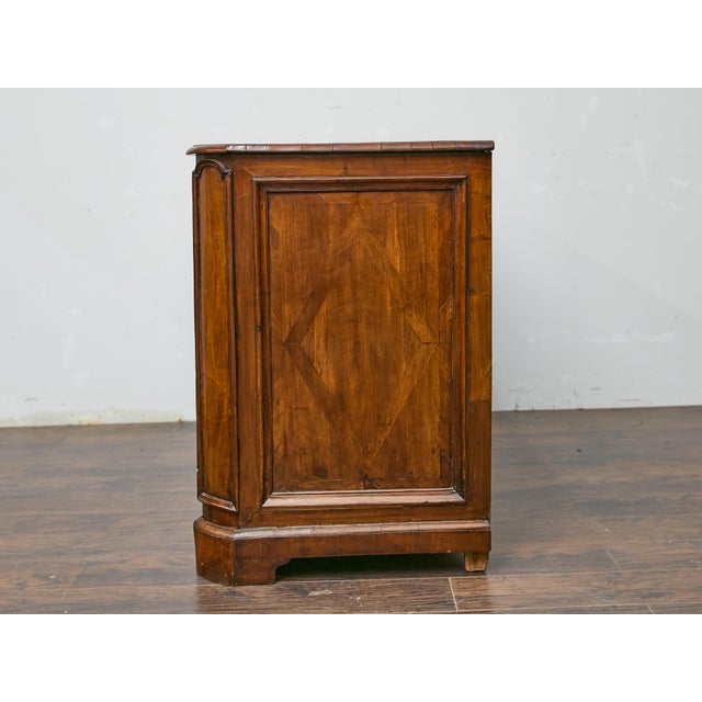 19th Century English Mahogany Serpentine Chest with Inlay and Ornate Pulls For Sale - Image 4 of 12