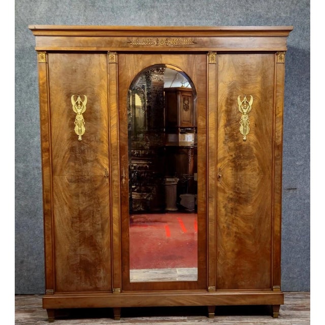 Large Antique Mahogany Wardrobe with Mirror, 1890s For Sale - Image 15 of 15