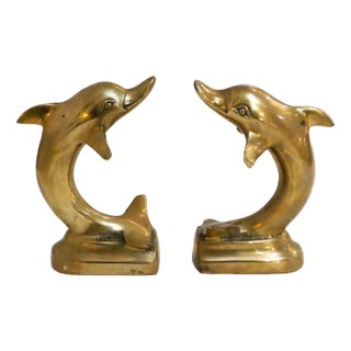 Golden Brass Dolphins, 1980s, Set of 2 For Sale