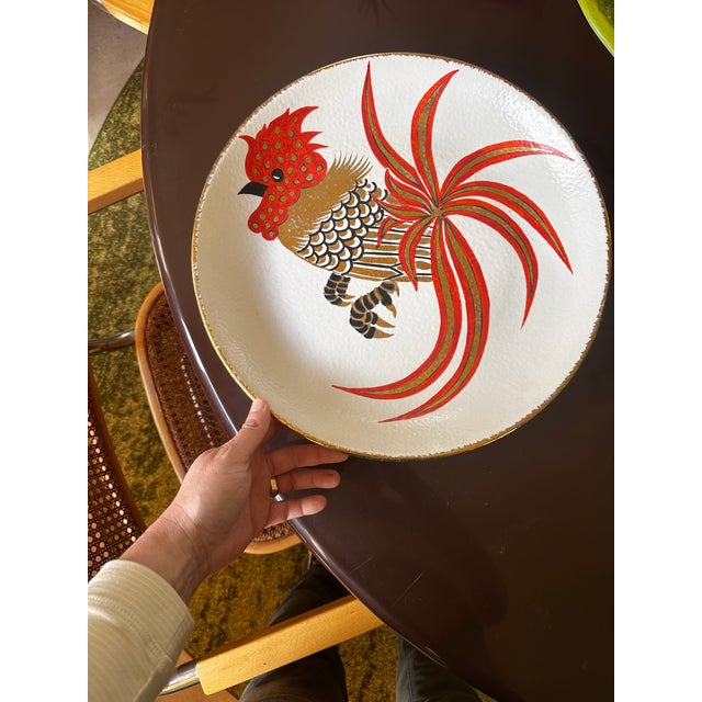 Persimmon Zaccagnini Italy Mid-Century Rooster Charger Bitossi Era For Sale - Image 8 of 8