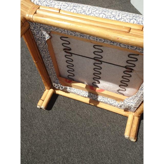 Large Vintage French Country Coastal Bamboo Rattan Ottoman Foot Stool For Sale - Image 16 of 17