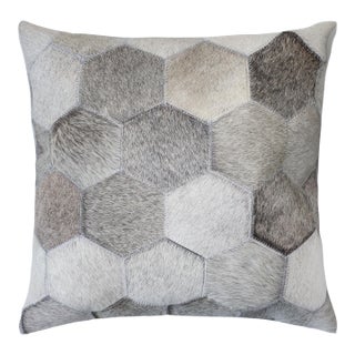 Luxury Hexagon Genuine Hair-on Cowhide Pillow 18x18 | Handmade For Sale