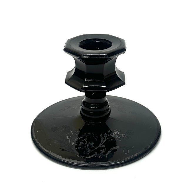 Mixed Faceted Black Glass & Ceramic Candle Holder Curation - Group of 5 For Sale - Image 11 of 12