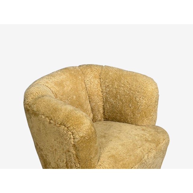 Brown Danish Modern, Banana Style Tub Chair, Beech, Honey Sheepskin, Denmark, 1930s For Sale - Image 8 of 13