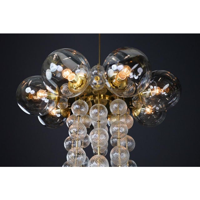 Gold Monumental Czech Brass and Bohemian Glass Chandelier 1960s For Sale - Image 8 of 18