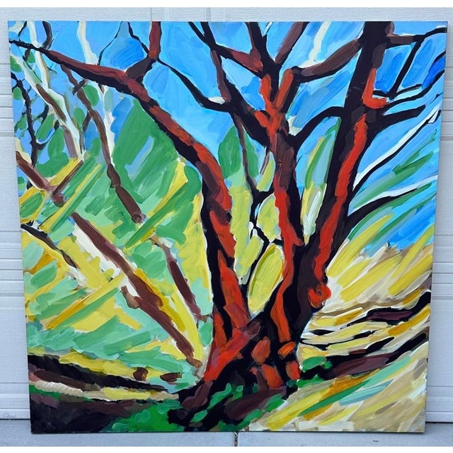 Large 48" × 48" Original Expressionist Tree Painting, 1998, Vibrant Colorful For Sale - Image 9 of 18