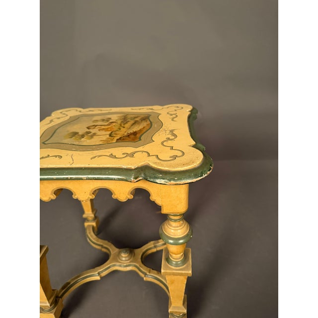 Pair of French Louis XVI Style Polychrome Side Tables With Painted Country Manor Tops, Circa 1920 For Sale In Indianapolis - Image 6 of 12