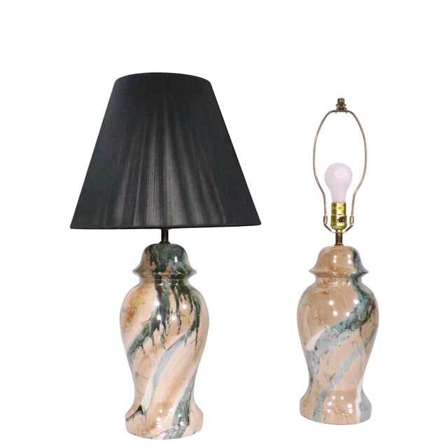 Mid 20th Century Hollywood Regency Faux Marble Ginger Jar Form Table Lamps - a Pair For Sale - Image 10 of 12