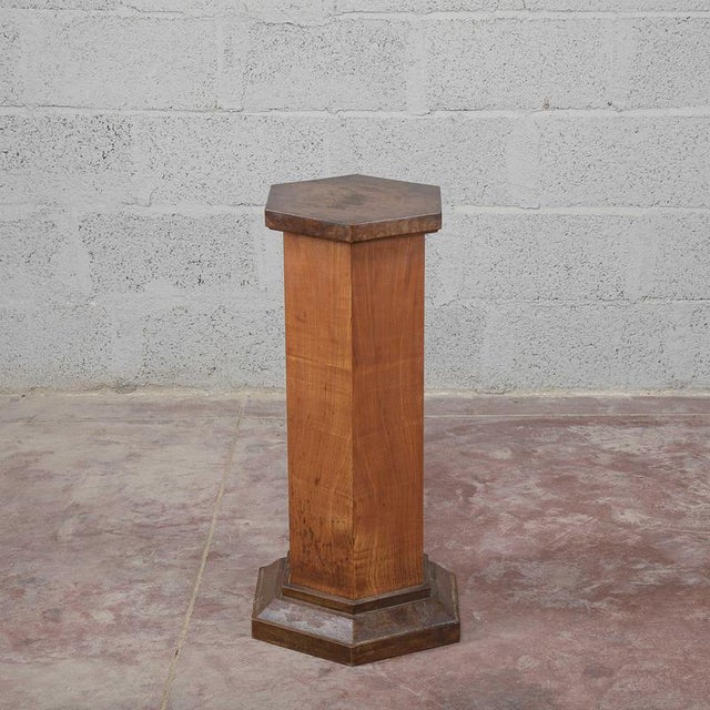 Brown Hexagonal Art Deco Column with Walnut Veneer For Sale - Image 8 of 11