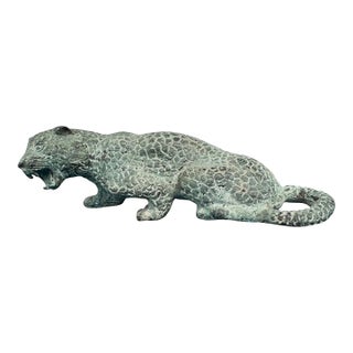 Mid 20th Century Bronze Leopard With Spots and Patina For Sale