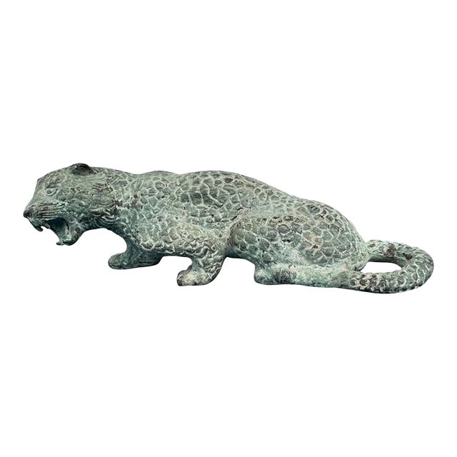 Mid 20th Century Bronze Leopard With Spots and Patina For Sale