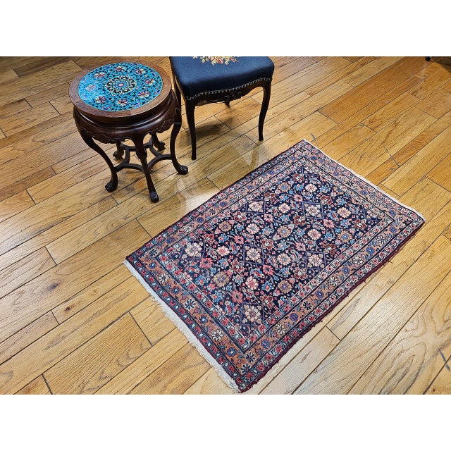 Vintage Persian Malayer Rug, Hand-Knotted Wool, Geometric Pattern, 3x4, Navy & Red For Sale In Chicago - Image 6 of 14