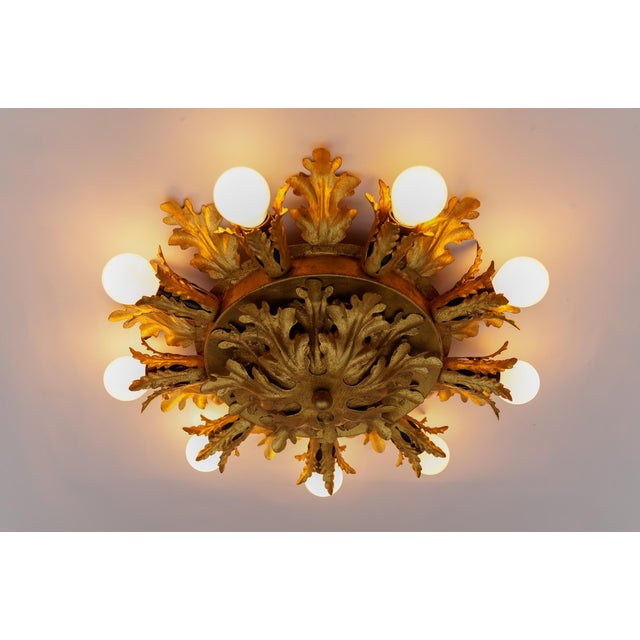 Large Vintage Florentine Leaf Ceiling Lamp by Banci Firenze, 1960s For Sale - Image 6 of 9