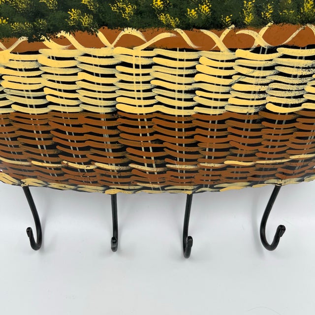 Vintage Hand Painted Toleware Floral Nantucket Basket Wall Hooks For Sale - Image 10 of 12