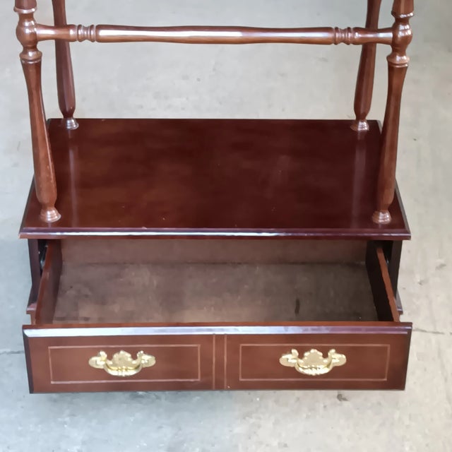 Vintage Mid Century Modern Solid Wood Quilt, Blanket, Towel Rack Stand With Single Drawer Storage For Sale - Image 9 of 18