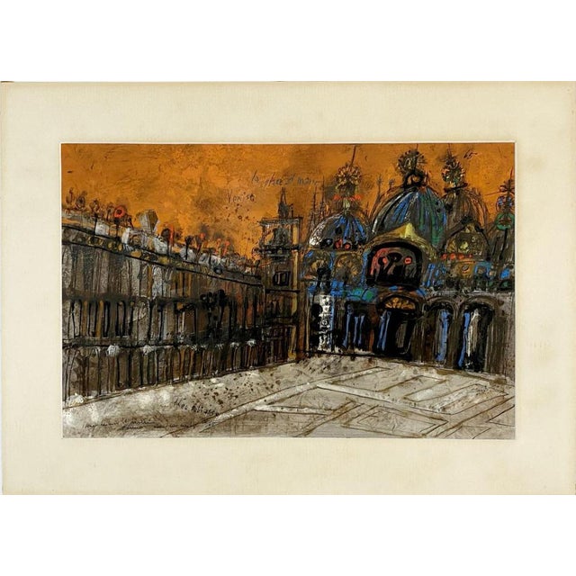 Paper Théo Tobiasse, Venice. St. Mark's Square, Gouache on Paper For Sale - Image 7 of 7