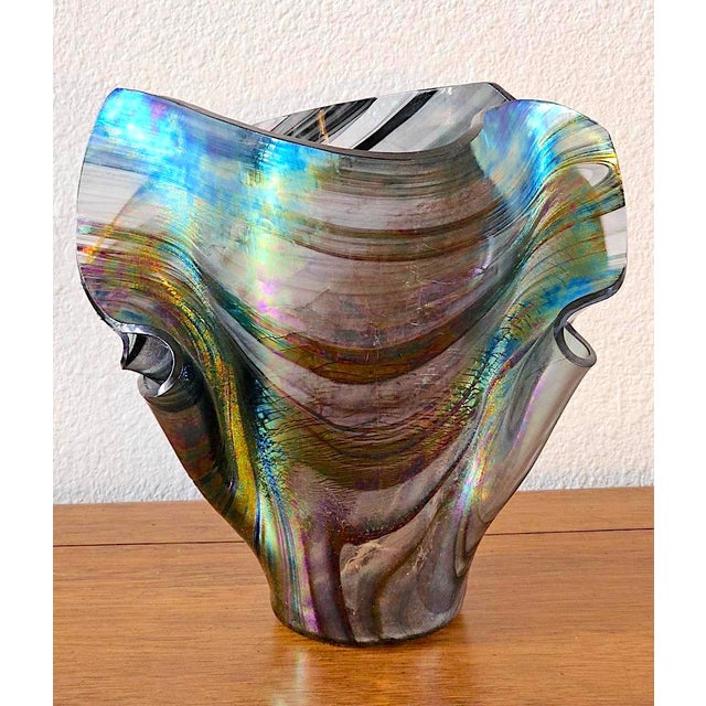 1990s Iridescent “Handkerchief” Art Glass Vase, Oil Slick Finish For Sale - Image 11 of 14