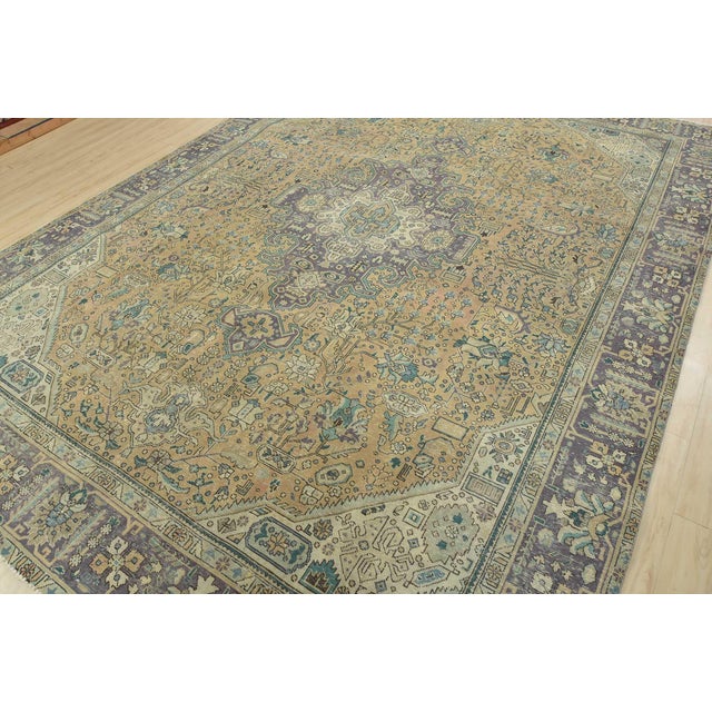 Farmhouse Tabriz Rug 9’5” X 12’7” Pink Wool Vintage Distressed Hand-Knotted Carpet For Sale - Image 3 of 15