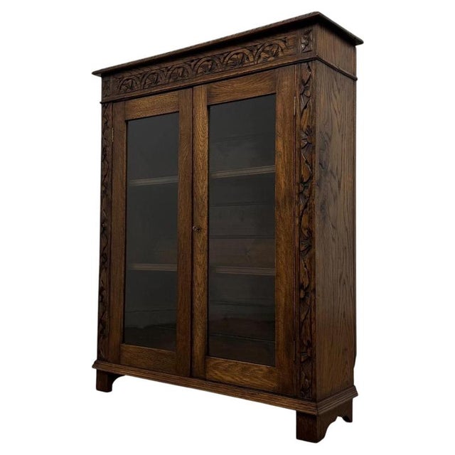 Antique 19th Century Carved Oak Display Cabinet For Sale - Image 3 of 11