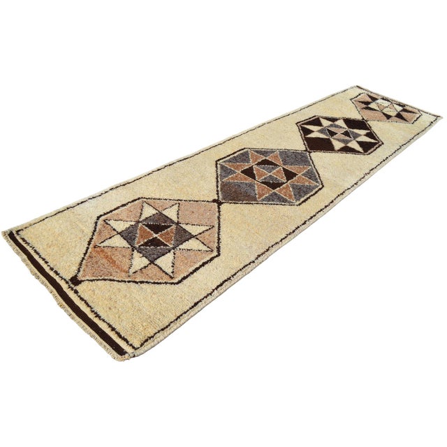 Contemporary Hand-Knotted Kurdish Runner Rug . Boucherouite Style Wide Runner Rug Herki - No Dyes - 3′3″ × 12′8″ For Sale - Image 3 of 13