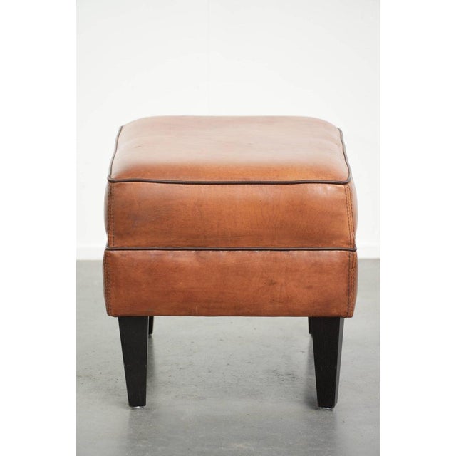 Vintage Sheepskin Ottoman with Black Piping For Sale - Image 3 of 10