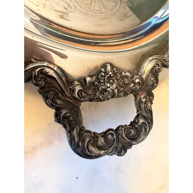 1950s 1950s Poole Lancaster Rose Silverplate Large Oval Footed Serving Platter For Sale - Image 5 of 14