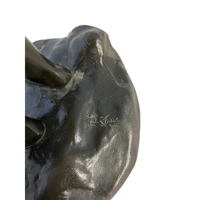 Gold Bronze Boy Holding Bird's Nest Statue, 20th Century For Sale - Image 8 of 12