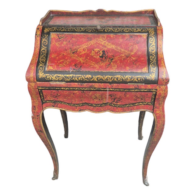 Antique French Red Leather Clad Desk For Sale