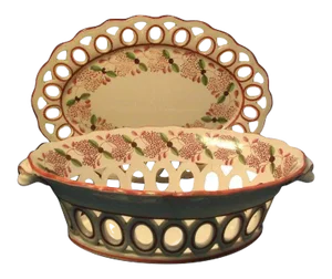 1810 Century English Regency Creamware Chestnut Basket & Undertray - A Pair