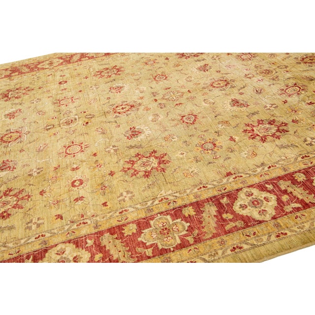 2010s Modern Handmade Wool Rug in Gold With Floral Design For Sale - Image 5 of 9