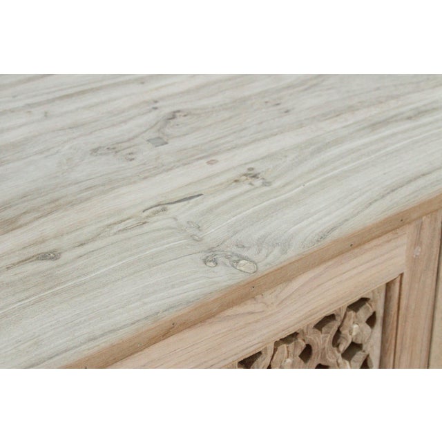 1990s 88" Long Sun Bleached Jali Floral Carved Credenza For Sale - Image 5 of 11