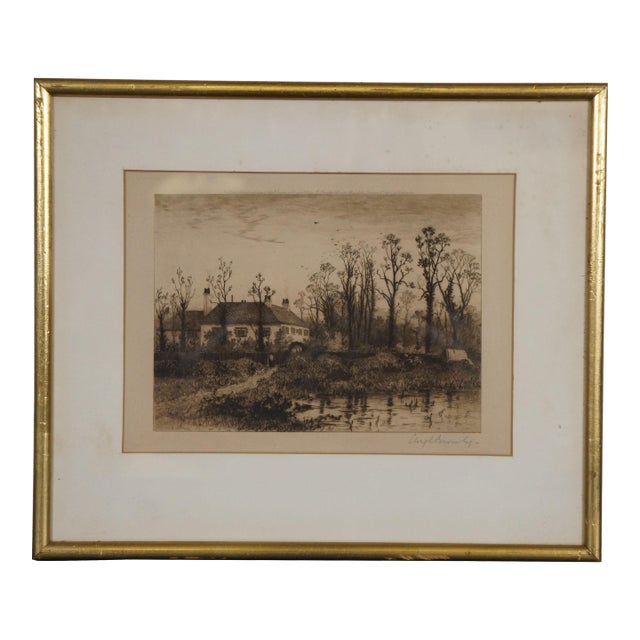Antique Clough Bromley Signed Old Manor Estate House Etching 16" For Sale