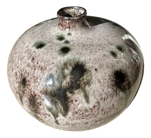 Beige Glossy Glazed Studio Ceramic Vase with Olive-Green Splashes from Serocka, Germany, 1970s