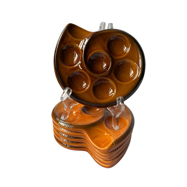 French Vintage Honey Amber Majolica Escargot Plates / Dishes – Set of 6 For Sale - Image 3 of 9