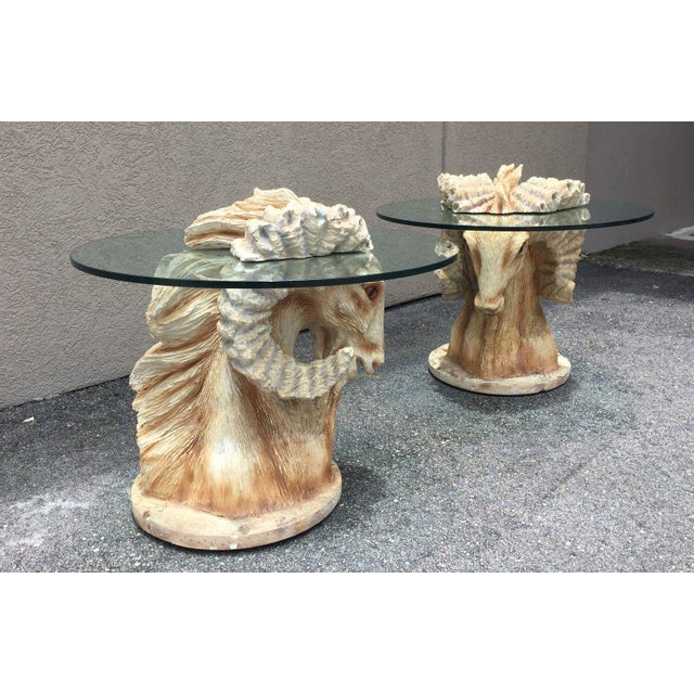 Pair of funky 1970's mod zodiac rams head tables wow sold as found in vintage condition previously used showing normal...