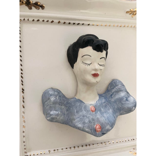 Ceramic Unique Vintage Porcelain Man & Woman Wall Plaques - A Pair For Sale - Image 7 of 11