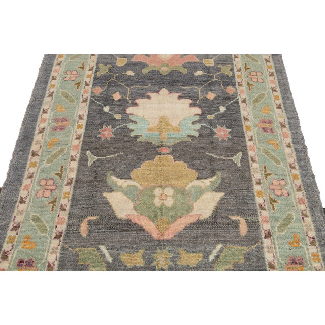 Tribal Gray Modern Oushak Handmade Wool Runner For Sale - Image 3 of 13