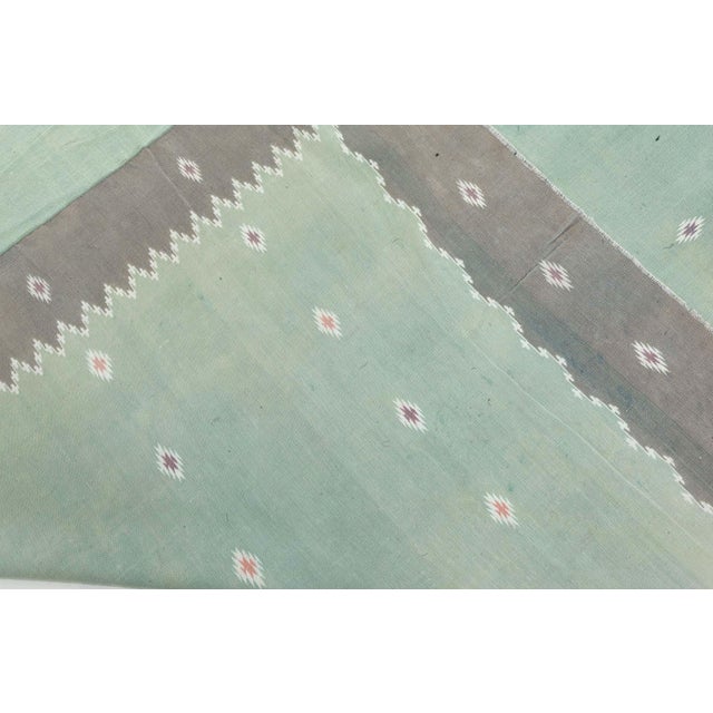 Celadon Doris Leslie Blau Vintage Indian Dhurrie Green Rug For Sale - Image 8 of 8