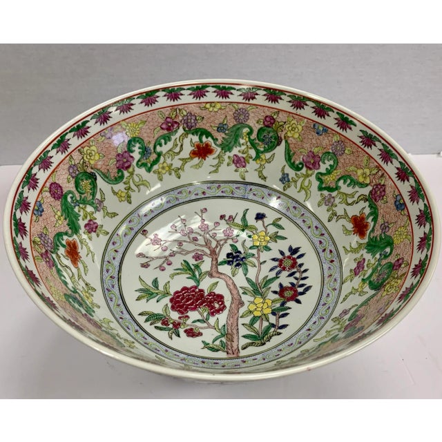 Large Chinese Pink Famille Rose Porcelain Centerpiece Bowl For Sale - Image 4 of 6