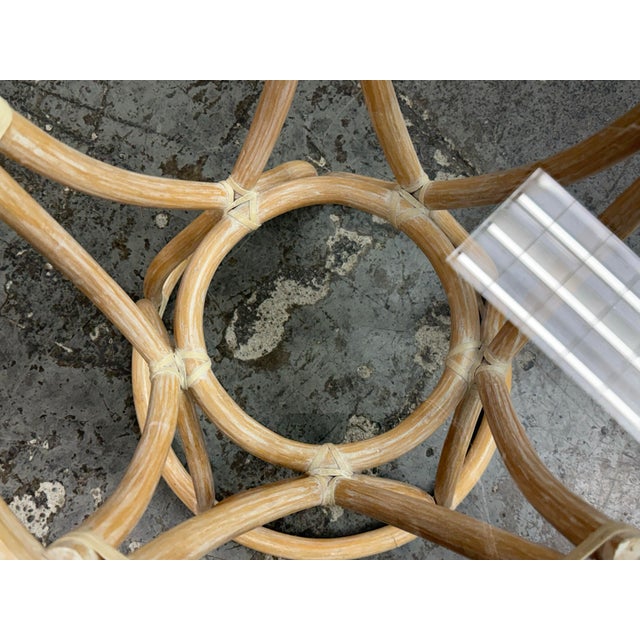 McGuire Furniture Round Rattan Glass Dining Table, Vintage For Sale - Image 9 of 12