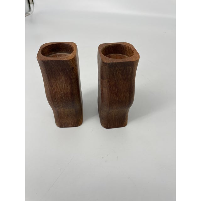 Mid 20th Century Rustic Swizzle Wooden Candleholders - A Pair For Sale - Image 5 of 8