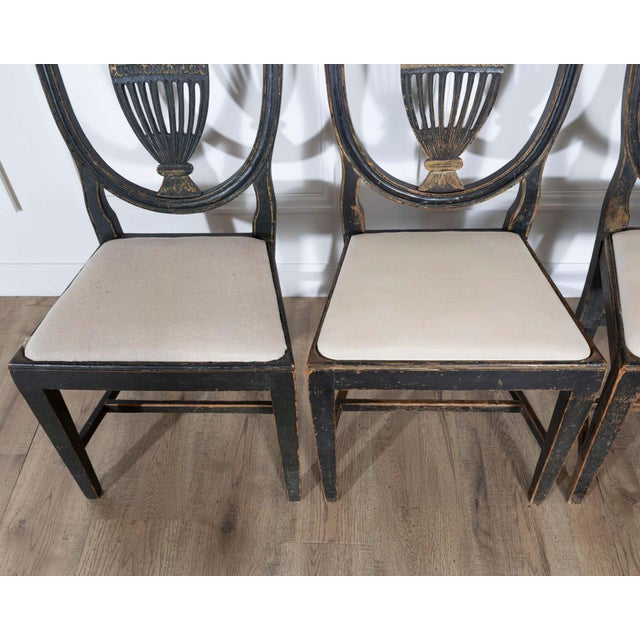 Set of Four 19th Century Swedish Blackened Wood and Gilt Lyre-Back Chairs For Sale - Image 13 of 18