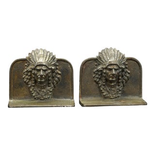 1920s Indian Chief Cast Iron Bookends - a Pair For Sale