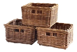 Small Vintage Storage Baskets With Built-in Pull — Set of 3