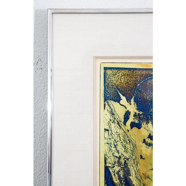 Metal 1960s Mid Century Modern Art Print Artist Proof Abstract Splatter Yellow Orange Blue For Sale - Image 7 of 12