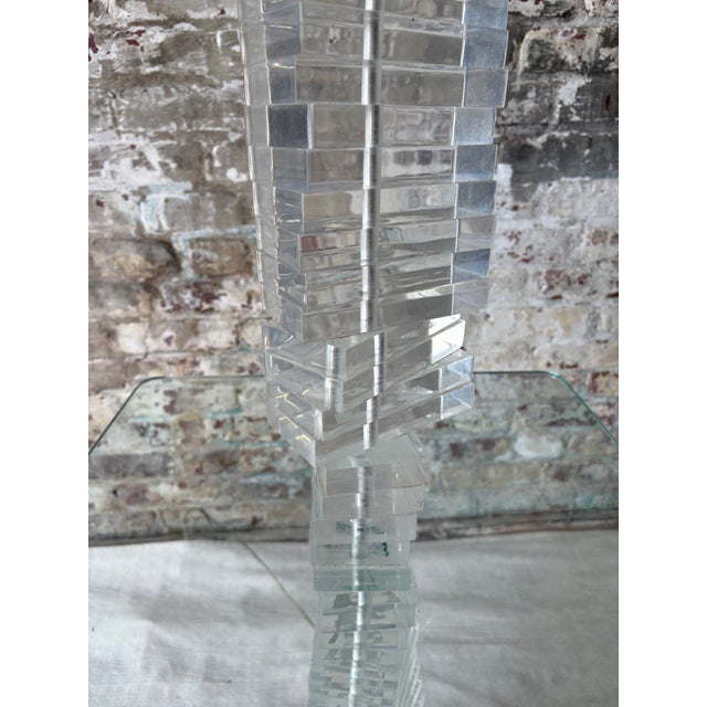Transparent Vintage Lucite Acrylic Floor Lamp With Built-in Glass Side Table For Sale - Image 8 of 13